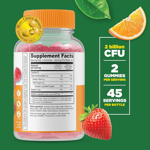 Lifeable Probiotics for Kids - 2 Billion CFU - Great Tasting Natural Flavor Gummy - Gluten Free Vegetarian GMO-Free Probiotic - for Gut Health, Digestive Support and Immune Support - 90 Gummies