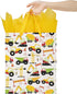 wishinside 13" Set -10.2x5.2x13, 1 Large Construction Vehicle Gift Bag with Greeting Card and Tissue Paper (Yellow Car