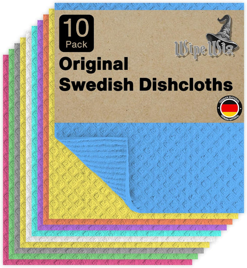 Swedish DishCloths, 10 Pack Assorted, Reusable Cellulose Sponge Cloth for Kitchen, Highly Absorbent, No-Odor