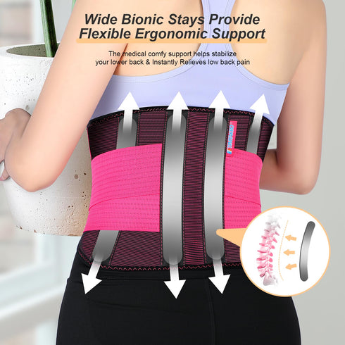 T TIMTAKBO 2.0 Lower Back Brace for Pain Relief, Herniated Disc Support Belt for Women (Red, L/XL Fits 32"-39")