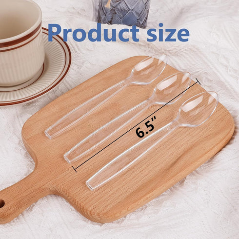 100 Count Plastic Spoons,Heavy Clear Plastic Spoons, Plastic Silverware,Premium Disposable Spoons, BPA-Free, Heat Resistant, Suitable for Parties, Events and Everyday Use
