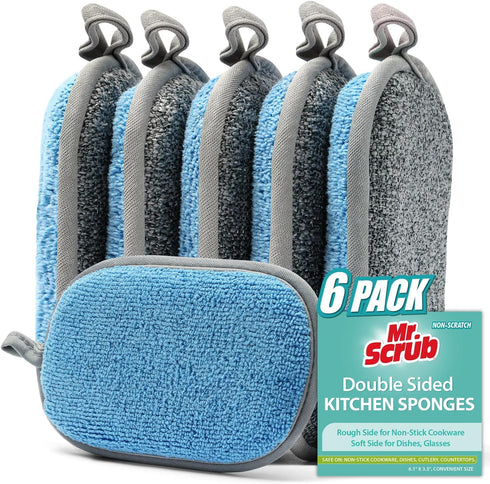 Mr. Scrub Kitchen Dish Sponge, 6-Pack Non Scratch All-Purpose Cleaning Sponges for Dishes and Cookware