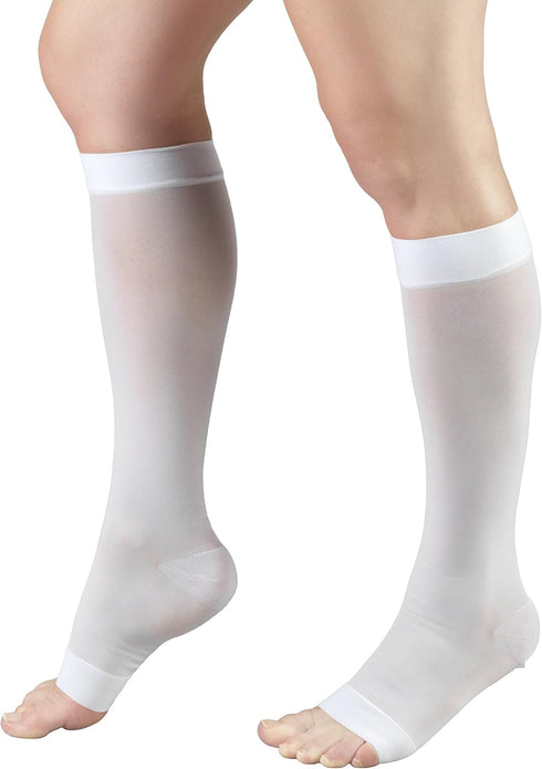 Truform Sheer Compression Stockings 15-20 mmHg, Women's Open Toe, Knee High Length, 20 Denier, White, X-Large