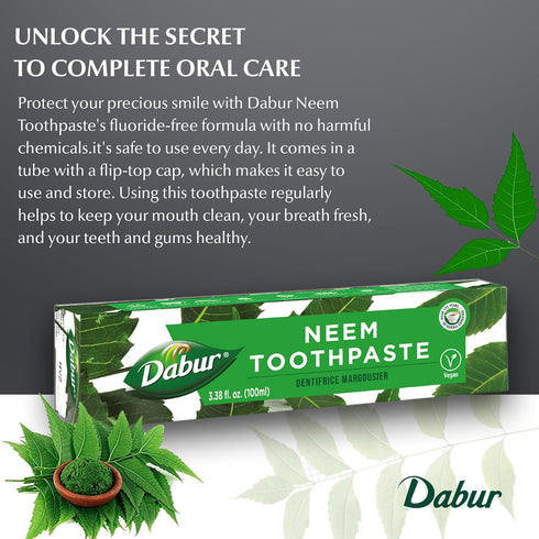 Dabur Herbal Toothpaste - Natural, Fluoride-Free Oral Care Formula for Fresh Breath, Neem Infused Brilliance