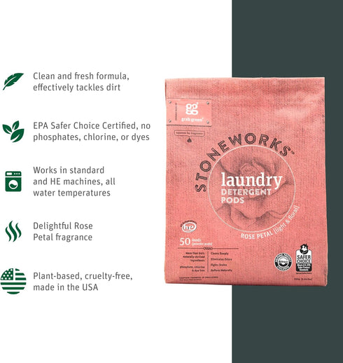 Grab Green Stoneworks Laundry Detergent Pods Sample Kit, 10 Count, Birch Branch, Fragrance Free