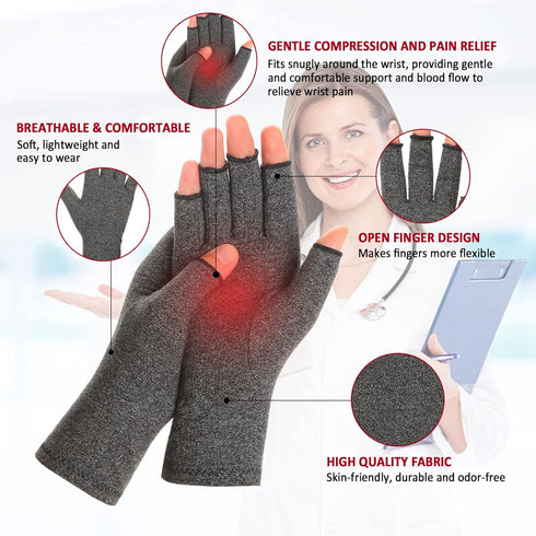 2 Pairs Fingerless Arthritis Compression Gloves for Women Men, Carpal Tunnel Pain Relief for Typing and Daily Work