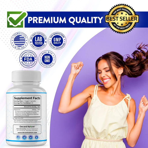 Magnesium Complex 1000mg, 90 Capsules - 7 Elemental Magnesium Supplement with Glycinate, Citrate, Malate & More
