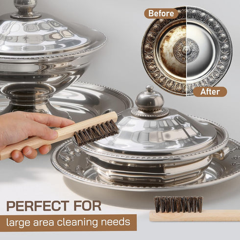 TAKAVU Horsehair Detail Brush Set, Silver Cleaning Brushes & Polish Cloth for Jewelry & Silverware