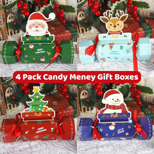 Sereliy 4PCS Set, Candy Christmas Money Holder Box for Cash Gift Pull, Surprise Gifts Box for Money Christmas DIY Funny