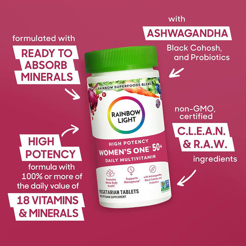 Rainbow Light Multivitamin for Women 50+, 90 Tablets - Vitamin C, D & Zinc, Probiotics, High-Potency Immune Support,