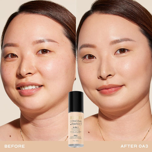 Milani Conceal + Perfect 2-in-1 Foundation + Concealer, Waterproof and Sweatproof, Warm Porcelain for Flawless