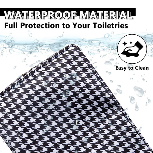Waterproof Large Makeup Bag Pouch, Nylon Women Travel Toiletry Storage Bag, Houndstooth Cosmetic Organizer for Girls