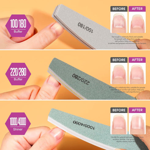 Teenitor Nail File Buffer Set, Nail Files to Shape, Smooth, and Shine Nails, Half-Moon