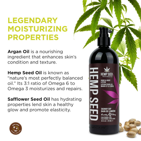 Hemp Seed Hand & Body Lotion - Light, Non-Greasy Formula with Argan Oil & Hemp Seed Oil - Vegan & Cruelty Free