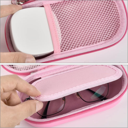Portable 2 in 1 Pink Contact Lens Case and Glasses Case, Traveling Holder with Soak Storage Kit and Built-in Mirror