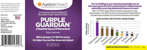 Purple Guardian Resveratrol with ORAC Blend, Veggie Caps, 700mg, 90-Count of Pulverized Muscadine Grape