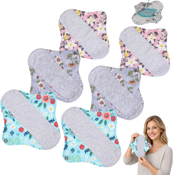 Nouysoc 6 PCS Reusable Incontinence Pads, Reusable Incontinence Pads for Women, Washable Waterproof