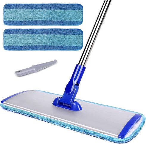 18" Professional Microfiber Mop, Flat Mop with Stainless Steel Handle, 2 Reusable Washable Mop Pads for Floor Cleaning