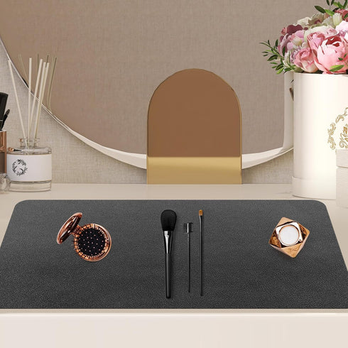 Makeup Mat for Vanity, Waterproof Oil-Proof Dust-Resistant Desk Protection, Ideal for Makeup Tables (15.7"X23.6", Black)