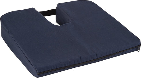 DMI Sloping Back Foam Seat Cushion - Coccyx Pain Relief, Navy, 16 x 18 x 2 – 4 Inches, With Cover