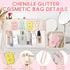 Hillban 2 Pcs Gifts Chenille Letter Bags, Preppy Patch Makeup Bag Flat Clear Pouch, PVC Organizer Purse Waterproof