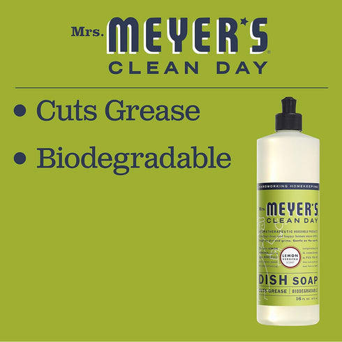 Mrs. Meyer's Clean Day Liquid Dish Soap (Lemon Verbena Scent, 16 oz) - Cruelty Free, Non-Toxic, Pack of 6