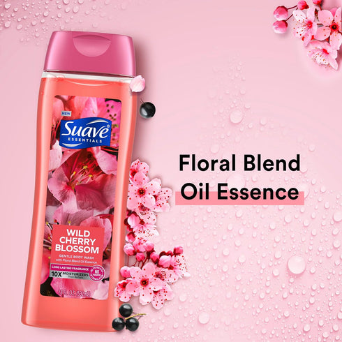 Suave Moisturizing Body Wash - Wild Cherry Blossom & Vitamin E Extract, 18 Oz (Pack of 6)