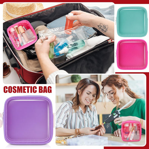 Hushee 4 Pcs Clear Nylon Makeup Bag Set, Preppy PVC Travel Toiletry Bags for Women, Waterproof Storage Organizer