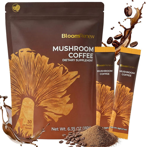 Mushroom Coffee, Instant Coffee with Adaptogenic Mushrooms, Organic Lion's Mane & Reishi,