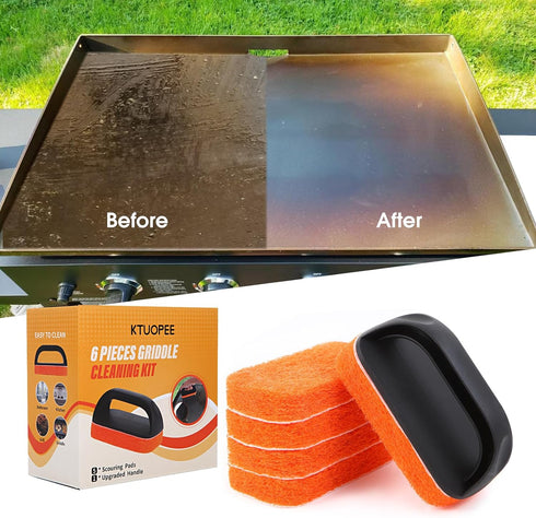 Upgraded 6-Piece Griddle Cleaning Kit for Blackstone, Heavy-Duty Non-Scratch Scouring Pads for Kitchen