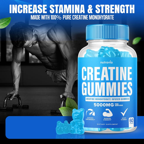 Creatine Gummies, 5g Creatine Monohydrate for Men and Women, Strength, Endurance, 60 Gummies