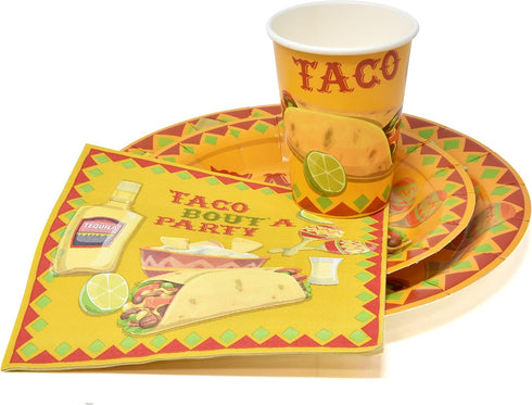 Set 24, 9" 7" 9 Oz 13" 13" Gift Boutique - Taco Party Serves Includes Dinner Plates, Dessert Plates, Cups, and x