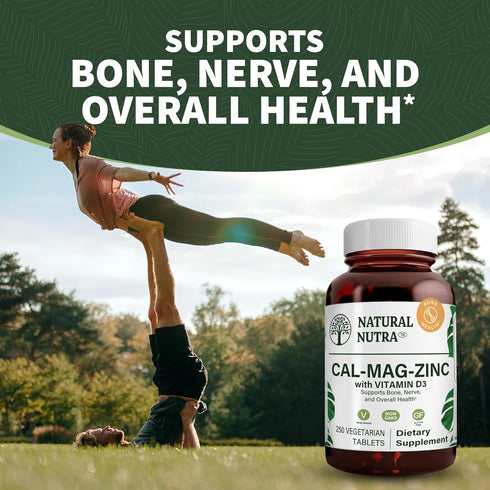 Calcium Magnesium Zinc Supplement with Vitamin D3 by Natural Nutra, 250 Count, Gluten Free and Sugar-Free