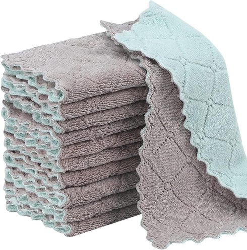 11 Pack Kitchen Dish Cloths ¦ Reusable Nonstick Oil Washable Fast Drying, Super Absorbent Coral Velvet Cleaning Cloths