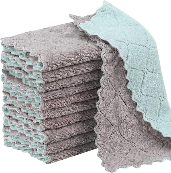 11 Pack Kitchen Dish Cloths ¦ Reusable Nonstick Oil Washable Fast Drying, Super Absorbent Coral Velvet Cleaning Cloths