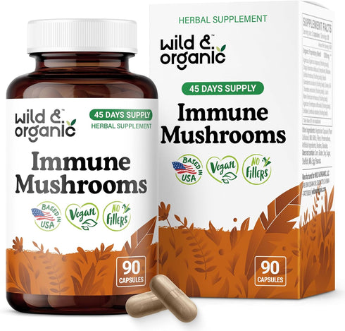Wild & Organic Immune Mushroom Complex Capsules - 8 Mushroom Blend Supplements