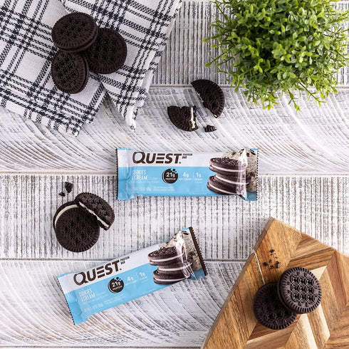 Quest Nutrition Cookies & Cream Protein Bars - 21g Protein, 1g Sugar, 4g Net Carb, Gluten Free, Keto Friendly, 12 Count