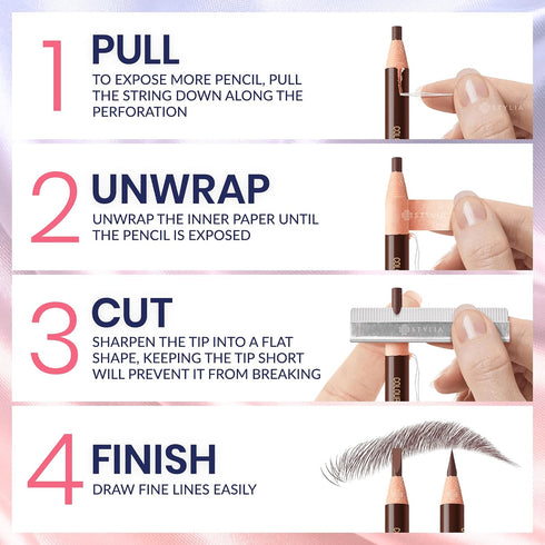 Stylia Waterproof Eyebrow Pencil Set (12 Pieces - Black), Long Lasting Eyebrow Pencil Liners for Makeup