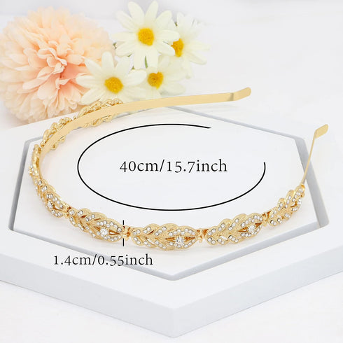 Oriamour Bridal Headband - Simple Flower Design Rhinestone Crystal Headpieces, Gold