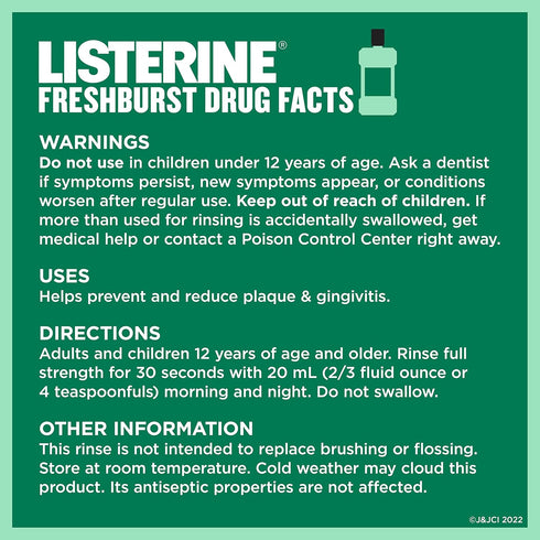 Listerine Freshburst Antiseptic Mouthwash, Kills 99% of Germs, Spearmint, 1 L, ADA Accepted