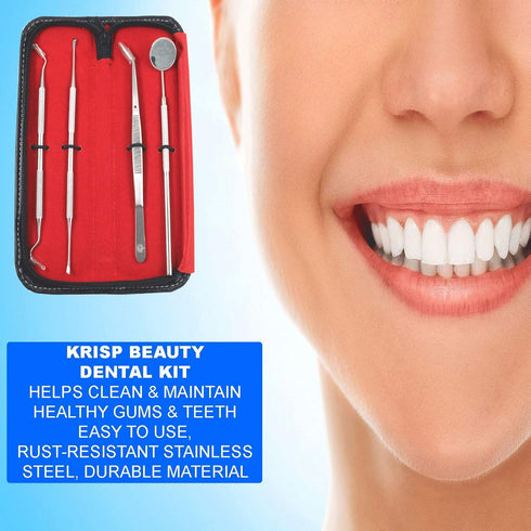 Dental Tools Set - 4 Pc Professional Stainless Steel Dental Pick, Tartar Remover, Oral Hygiene Care Kit