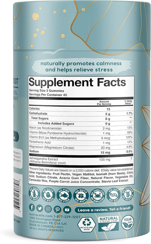 Nutracelle NUTRAMIN Mood Boost Multivitamin Gummy - Anti-Stress Magnesium Ashwagandha Gummies + B Complex - 90 Count