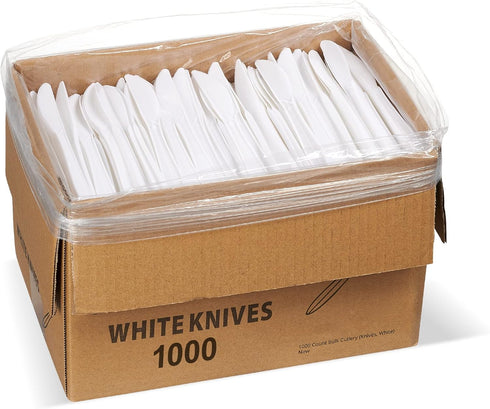1,000 Plastic Disposable Knives, Bulk Black Medium Weight Disposable Silverware Cutlery Knife