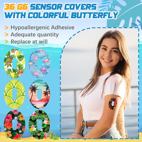 36 Pack Waterproof Adhesive Patch for Dexcom G6, Colorful CGM Patches, Pre-Cut Adhesive Tape for Glucose Monitor