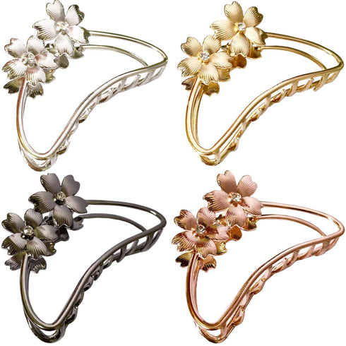 TANG SONG 4PCS Double Flower Shaped Metal Hair Claw Clips - Hair Catch Barrette Jaw Clamp for Women