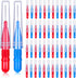 Patelai 50 Pieces Braces Brush, Interdental Brush Toothpick Dental Flossing Head for Oral Hygiene, Red, Blue