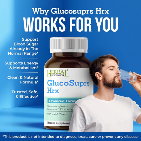 Herbal Destination 60 GlucoSuprs Hrx - Gymnema, Bitter Melon, Salacia, Fenugreek, Cinnamon and Jambolan - Capsules