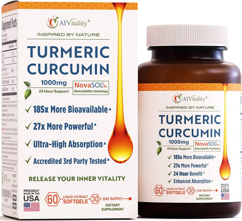 Turmeric Curcumin NovaSOL 1000mg - Nature's Joint Support Herbal Supplement, Natural Softgels