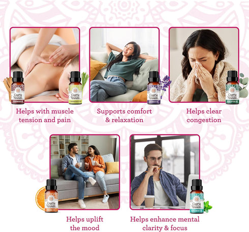 Set Set 6 Set 6 GuruNanda Essential Oils for Diffusers - of Single Essential Oils and of Essential Oil Blends