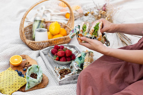 Trifecta Living Co. Set of 7 Versatile Beeswax Wraps, Durable Fresh Food Keeper, Unique Designs for Zero-Waste Kitchen